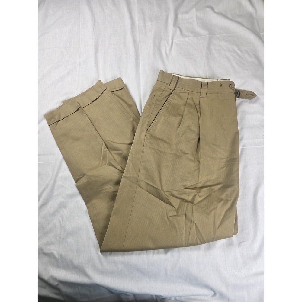 Scott Barber Pants Mens 34x30 Beige Herringbone Cotton Pleated Cuffed Italy